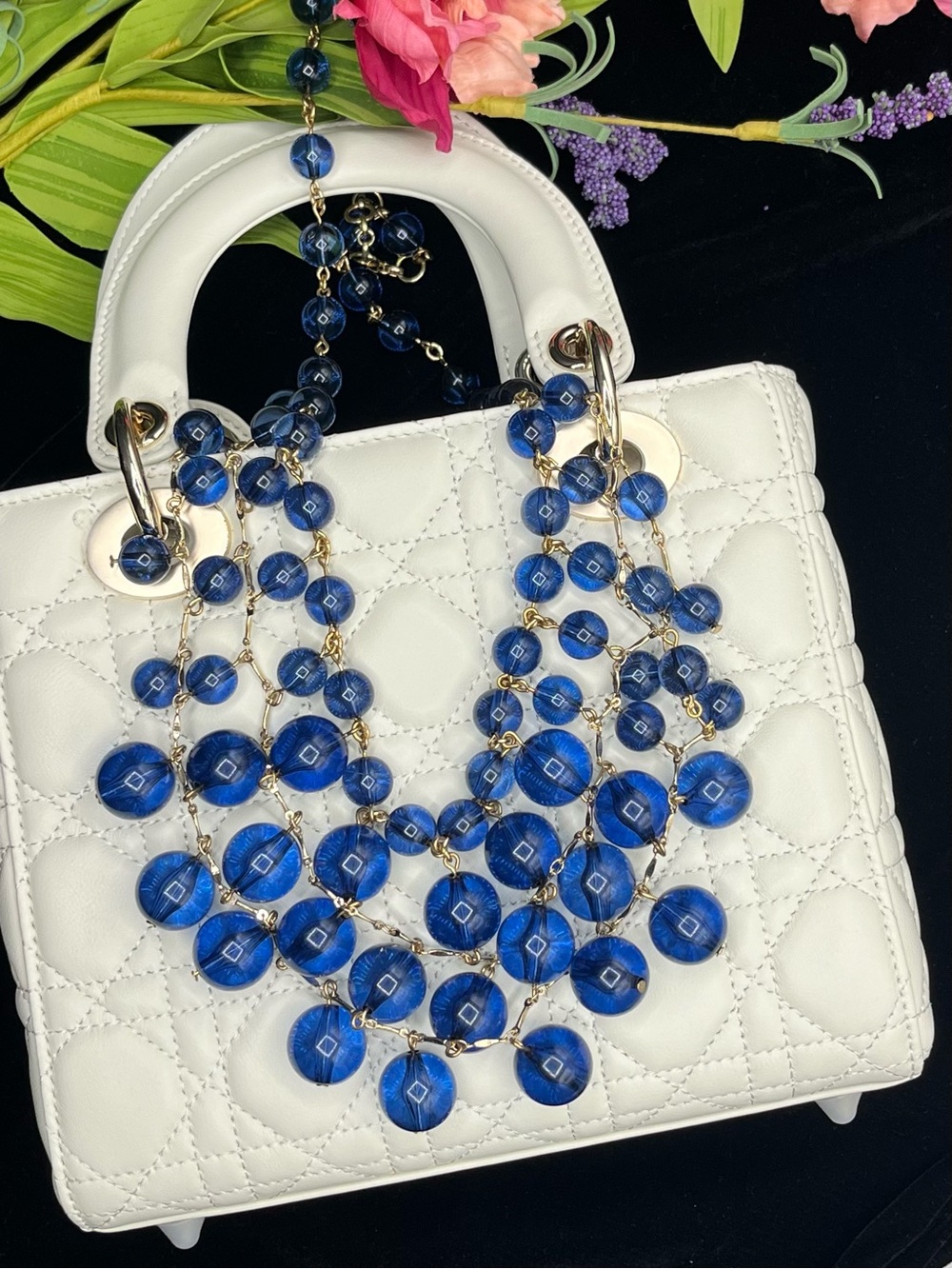 J.Crew Vintage Cobalt Blue Bubble Multi Layer Statement Necklace Rare